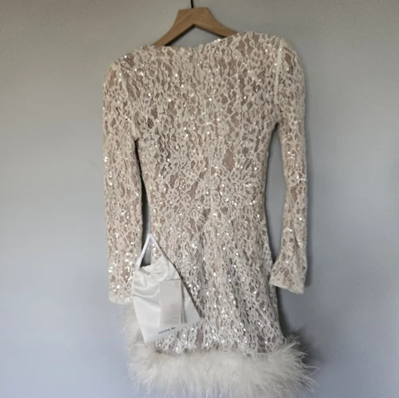 Nadine Merabi Carly Dress size XS Lace White Sequins Long Sleeve Bride - Picture 2 of 11